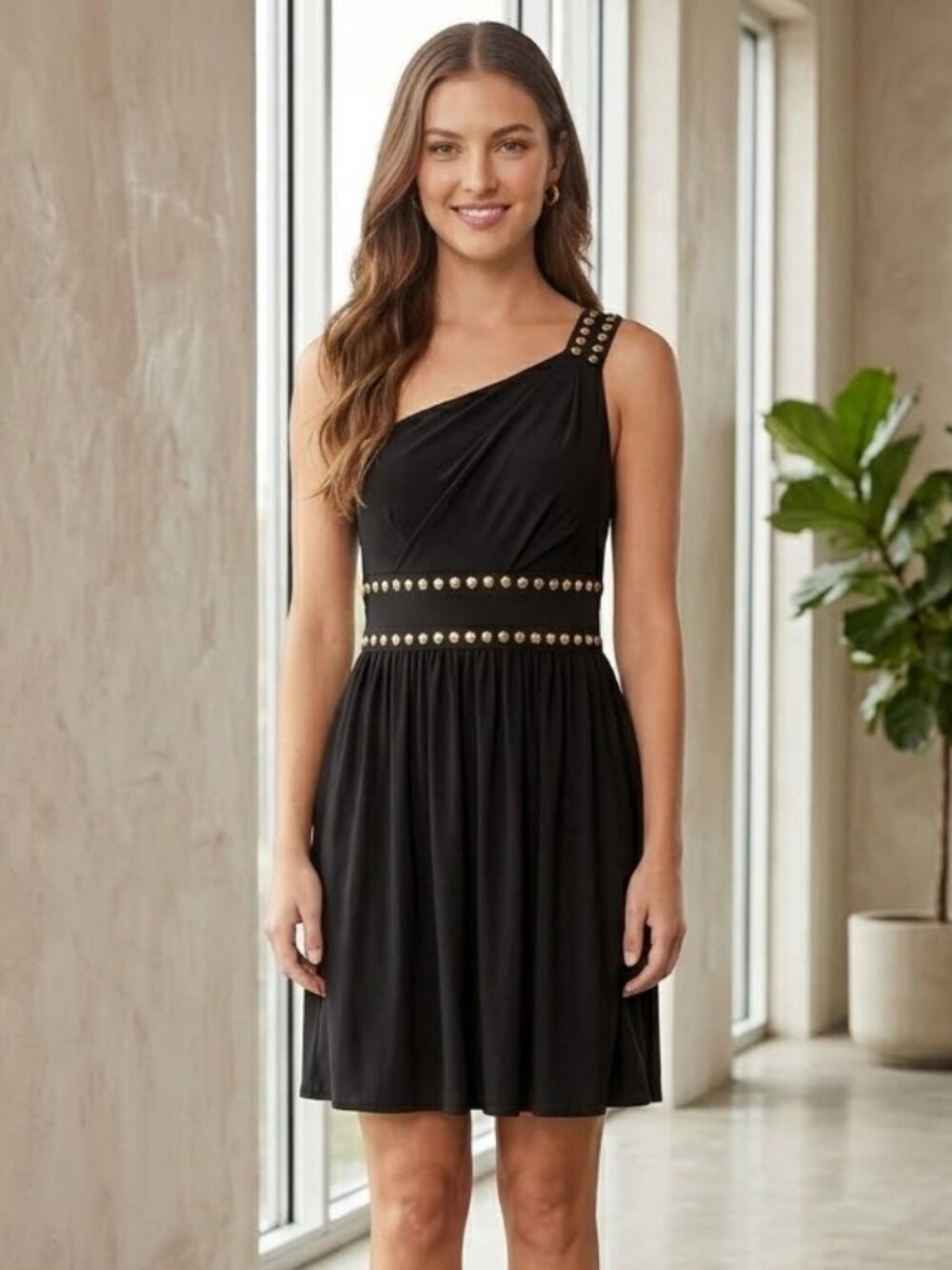 Tracy Reese Black Embellished One Shoulder Cocktail Dress